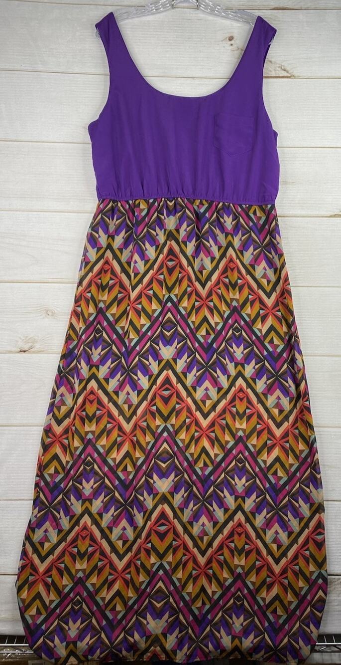Love Reign Maxi Sun Dress 2XL Purple Aztec Abstract Print Sleeveless Boho Beach